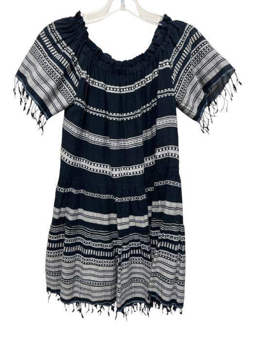 LemLem Size XS Black & White Cotton Off Shoulder Tassel Detail Above knee Dress Black & White / XS
