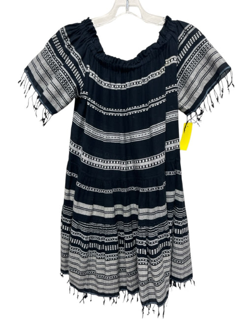 LemLem Size XS Black & White Cotton Off Shoulder Tassel Detail Above knee Dress Black & White / XS