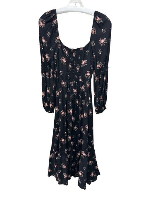 Reformation Size 2 Black & Multi Viscose Blend floral print Square Neck Dress Black & Multi / 2