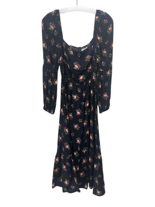 Reformation Size 2 Black & Multi Viscose Blend floral print Square Neck Dress