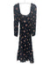 Reformation Size 2 Black & Multi Viscose Blend floral print Square Neck Dress Black & Multi / 2