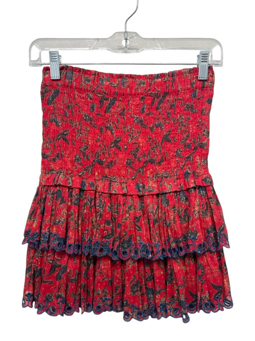 Isabel Etoile Marant Size 34 Red & Multi Cotton Smocked Tiered Skirt Skirt Red & Multi / 34