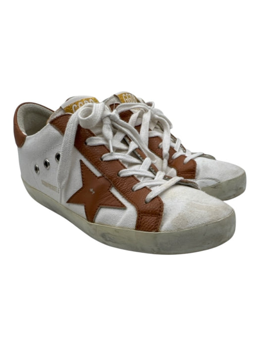 Golden Goose Shoe Size 38 White & Brown Canvas Lace Up Leather Detail Shoes White & Brown / 38