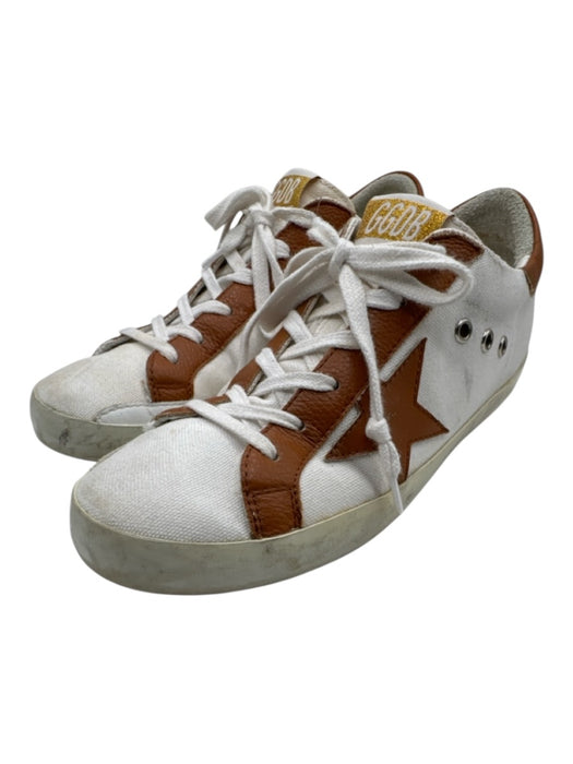 Golden Goose Shoe Size 38 White & Brown Canvas Lace Up Leather Detail Shoes White & Brown / 38