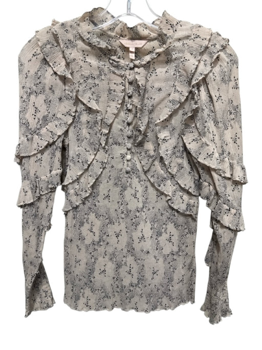 Rebecca Taylor Size 6 Beige & Black Cotton & Silk Long Sleeve Abstract Print Top Beige & Black / 6