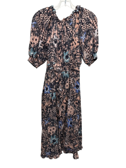 Ulla Johnson Size 4 Beige, Black, Blue Cotton & Viscose Short Puff Sleeve Dress Beige, Black, Blue / 4