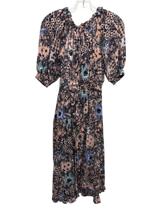 Ulla Johnson Size 4 Beige, Black, Blue Cotton & Viscose Short Puff Sleeve Dress Beige, Black, Blue / 4