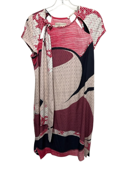 Emilio Pucci Size 10 Red, Beige, Black Silk & Elastane Cap Sleeve Cut Outs Dress Red, Beige, Black / 10