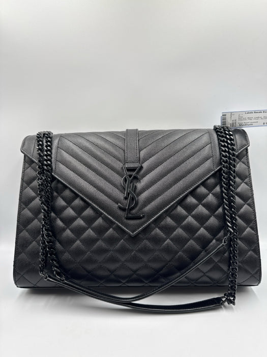 Yves Saint Laurent Black Leather Black Hardware Chevron Flap Chain Bag