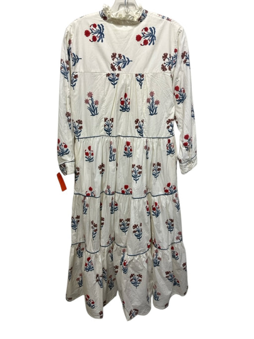 Daydress Size L Cream, Blue & Red Cotton Floral Long Sleeve Tiered Dress Cream, Blue & Red / L