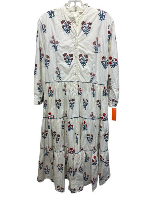 Daydress Size L Cream, Blue & Red Cotton Floral Long Sleeve Tiered Dress Cream, Blue & Red / L