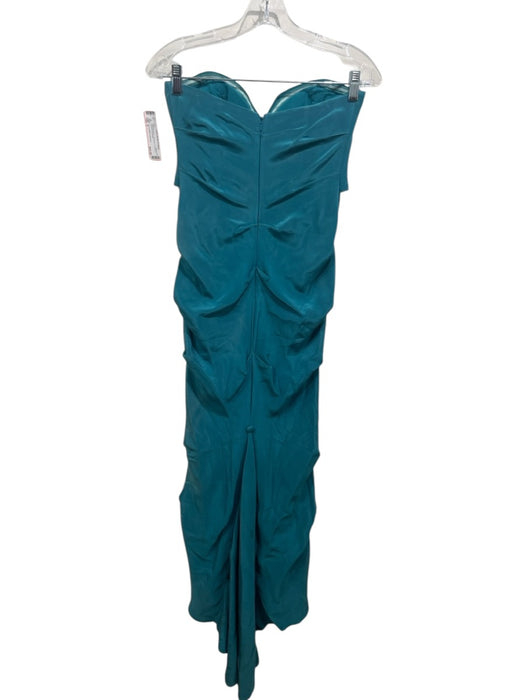 Nicole Miller Collection Size 6 Teal Silk Blend Strapless Twist Front Gown Teal / 6