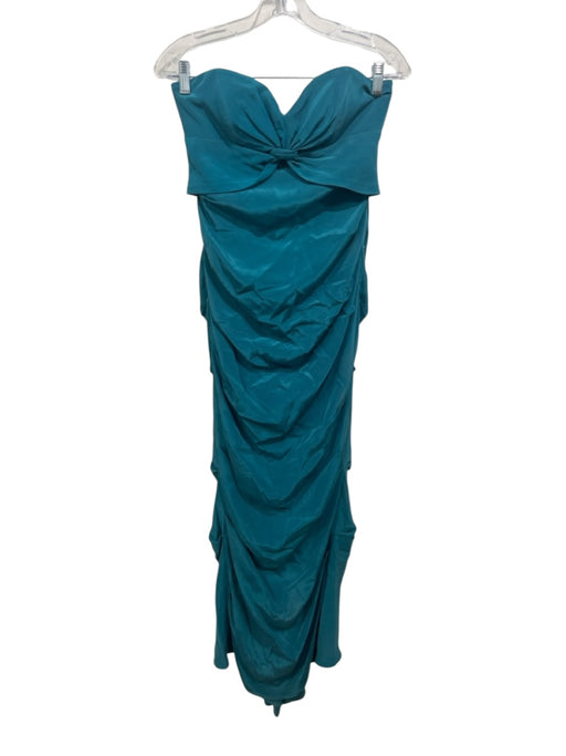 Nicole Miller Collection Size 6 Teal Silk Blend Strapless Twist Front Gown Teal / 6