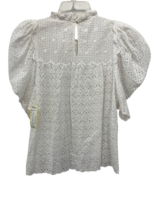Ulla Johnson Size 4 White Cotton Floral Eyelet 1/2 Sleeve Puff Shoulder Top White / 4