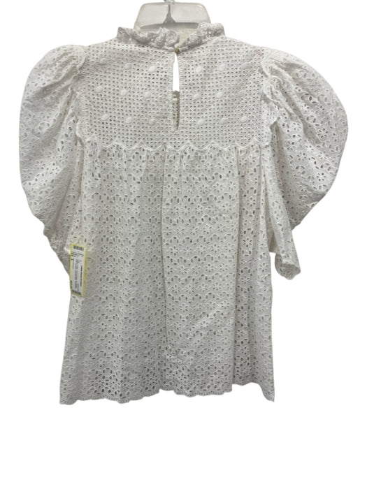 Ulla Johnson Size 4 White Cotton Floral Eyelet 1/2 Sleeve Puff Shoulder Top White / 4