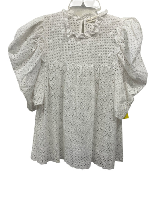 Ulla Johnson Size 4 White Cotton Floral Eyelet 1/2 Sleeve Puff Shoulder Top White / 4