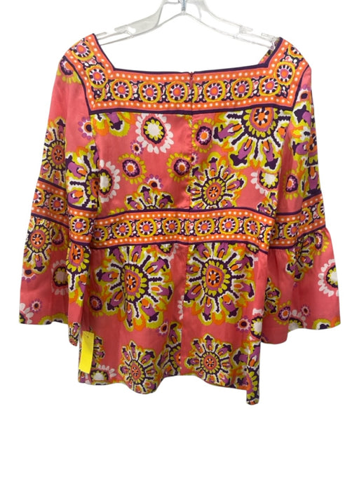 Trina Turk Size 4 Pink, purple & yellow Silk Abstract Floral Square Neck Top Pink, purple & yellow / 4