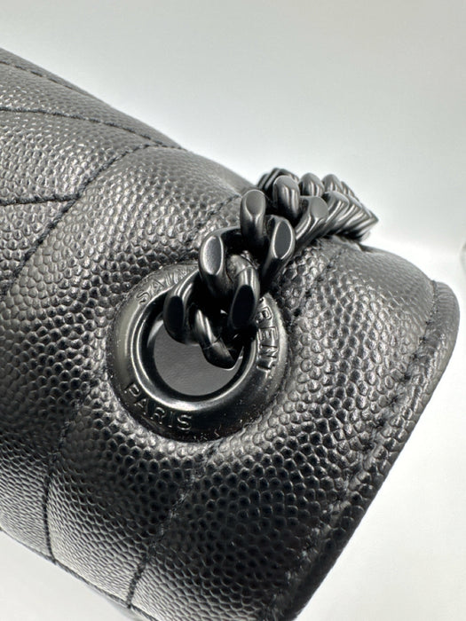 Yves Saint Laurent Black Leather Black Hardware Chevron Flap Chain Bag