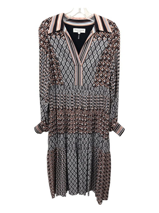 Hale Bob Size XS Blue, Black & Brown Viscose Long Sleeve Abstract Print Dress Blue, Black & Brown / XS