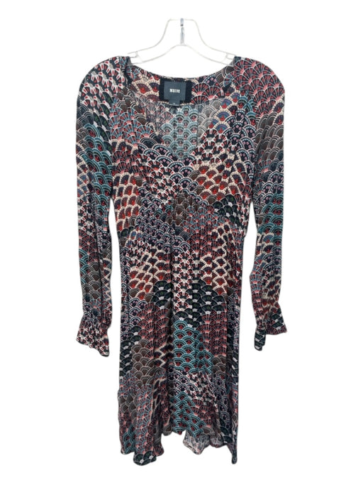 Maeve Size XS Navy, Beige & Multi Rayon & Viscose Long Sleeve V Neck Dress Navy, Beige & Multi / XS