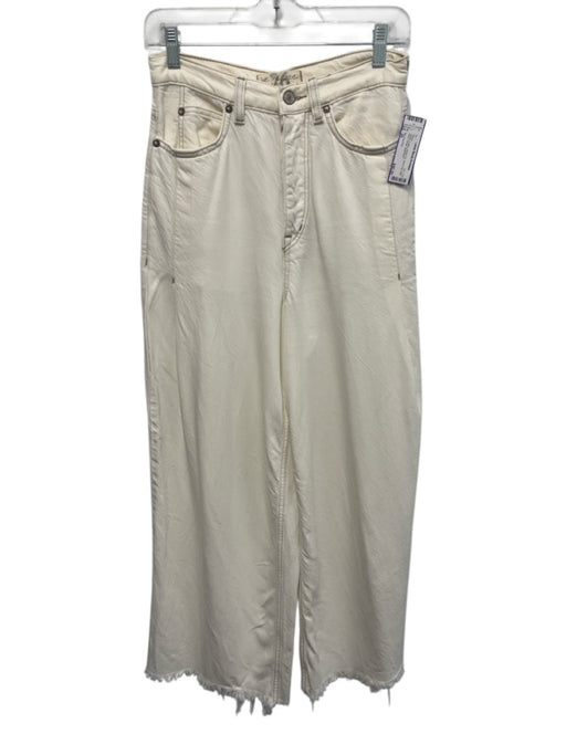 We The Free Size 26 White Cotton Button Fly Wide Leg High Rise Fringe Pants White / 26