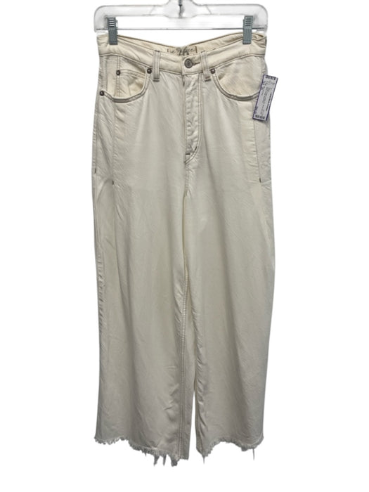 We The Free Size 26 White Cotton Button Fly Wide Leg High Rise Fringe Pants White / 26