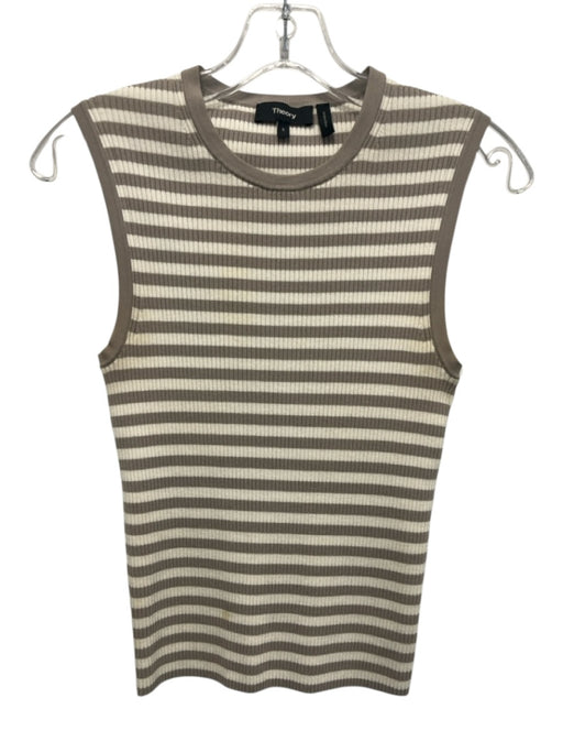 Theory Size S White & Gray Cotton & Polyamide Sleeveless Striped Ribbed Tank Top White & Gray / S