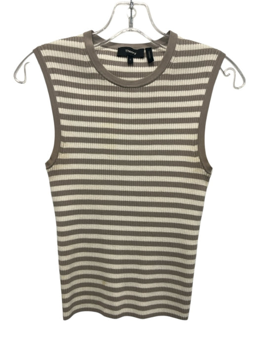 Theory Size S White & Gray Cotton & Polyamide Sleeveless Striped Ribbed Tank Top White & Gray / S