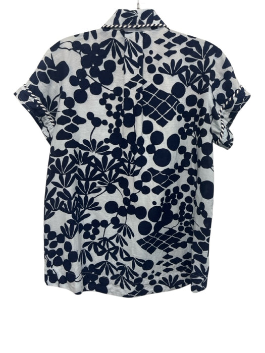Trina Turk Size XS Blue & Navy Cotton & Rayon Short Sleeve 1/2 Button Top Blue & Navy / XS