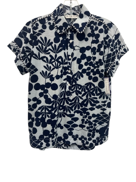 Trina Turk Size XS Blue & Navy Cotton & Rayon Short Sleeve 1/2 Button Top Blue & Navy / XS