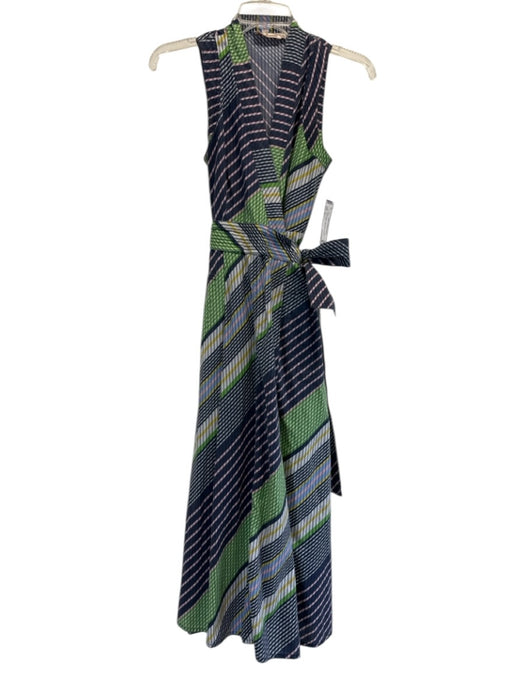 Tory Burch Size 00 Navy & Multi Cotton Maxi Stripes Wrap Buttons Dress Navy & Multi / 00