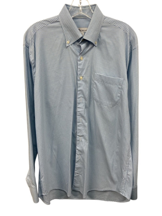 Peter Millar Size M Blue & White Cotton Grid Button Down Men's Long Sleeve Shirt Blue & White / M