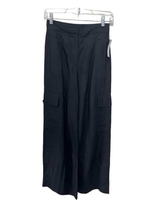 COS Size 2 Black Lyocell & Linen Cargo Wide Leg Zip Fly Pants Black / 2