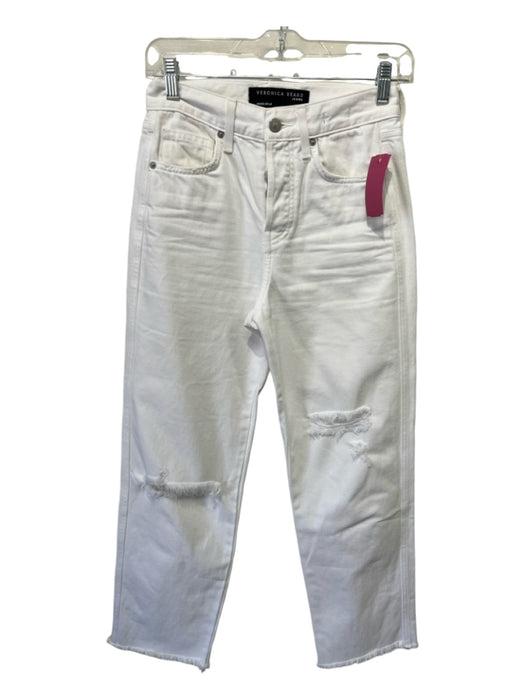 Veronica Beard Size 24 White Cotton Distressed Pockets Button Fly Jeans White / 24