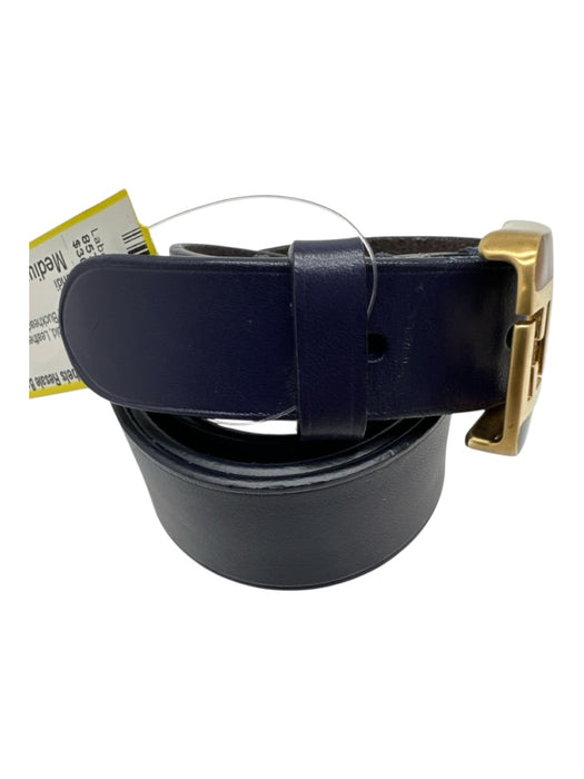 Fendi navy & gold Leather Enamel Logo Gold Buckle Belts navy & gold / Medium