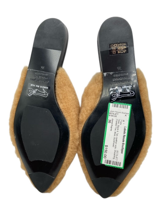 Jenni Kayne Shoe Size 36 Black & Tan leather sole Shearling Pointed Toe Flats Black & Tan / 36