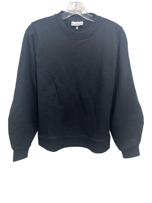 Ganni Size XS Black Cotton & Polyester Long puff sleeve Side Slit Sweater Black / XS