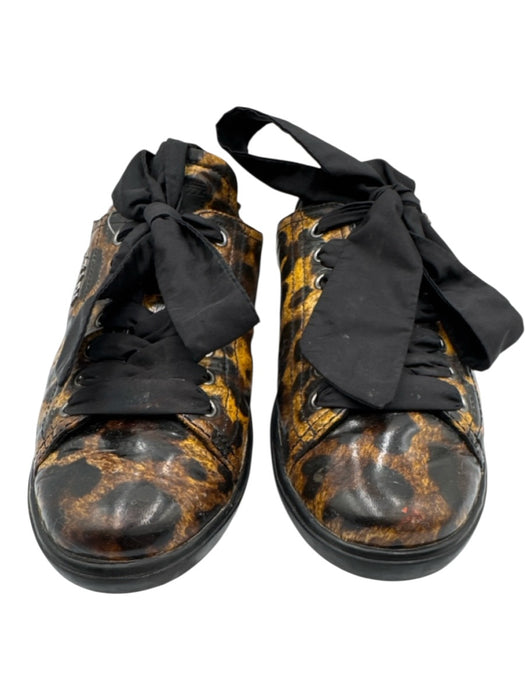 Prada Shoe Size 36 Brown & Black Patent Leather Ribbon Laces Low Top Sneakers Brown & Black / 36