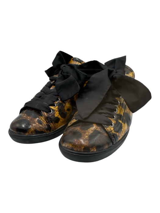 Prada Shoe Size 36 Brown & Black Patent Leather Ribbon Laces Low Top Sneakers Brown & Black / 36