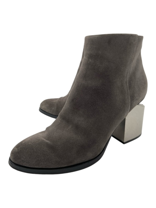 Alexander Wang Shoe Size 37 Gray & Silver Suede Block Heel Booties Gray & Silver / 37