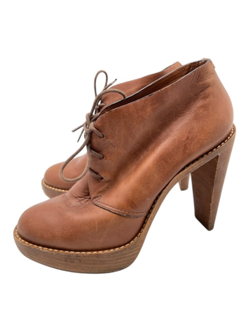 Cole Haan Shoe Size 7 Brown Leather Laces Stacked Heel Pump Ankle Boot Booties Brown / 7