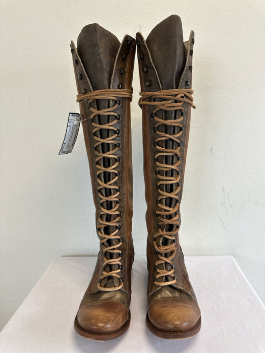 Freebird Shoe Size 9 Brown Leather Brushed Lace Up Western Knee High Boots