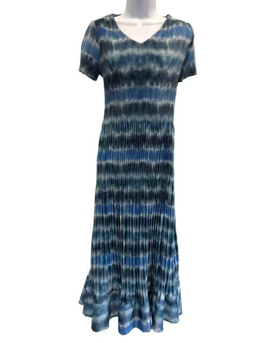 Leo & Ugo Size 1/S Black & White Polyester Short Sleeve Tie Dye Flare Hem Dress