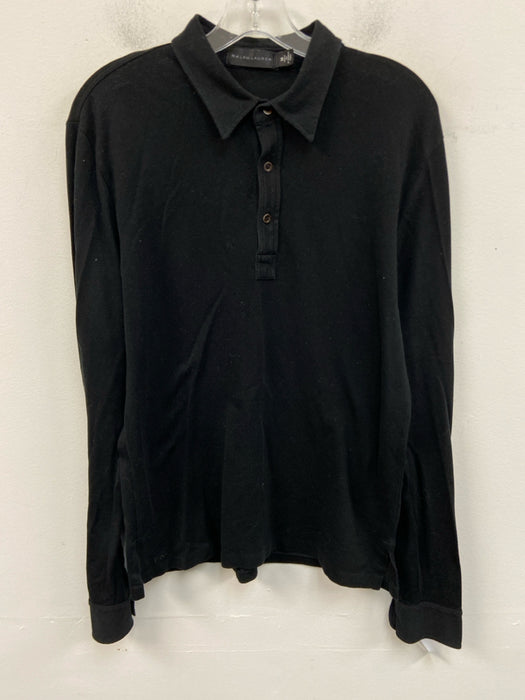 Ralph Lauren Black Size M Black Cotton Blend Solid Polo Men's Long Sleeve Shirt