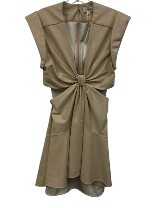 A.L.C. Size 6 Cream Viscose Blend Sleeveless Cut Out Zip Back Plunge Neck Dress Cream / 6
