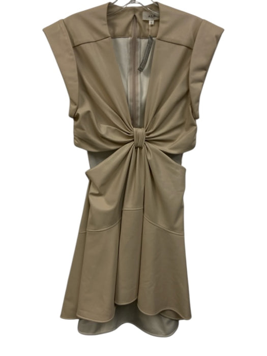 A.L.C. Size 6 Cream Viscose Blend Sleeveless Cut Out Zip Back Plunge Neck Dress Cream / 6