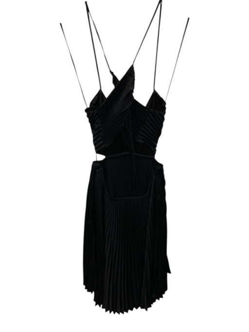 A.L.C. Size 8 Black Polyester Accordian Pleats Cut Out Satin Knee length Dress Black / 8