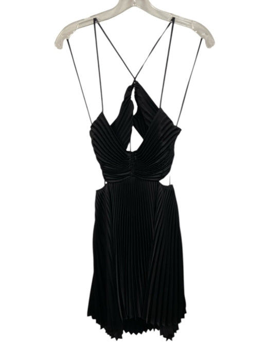 A.L.C. Size 8 Black Polyester Accordian Pleats Cut Out Satin Knee length Dress Black / 8