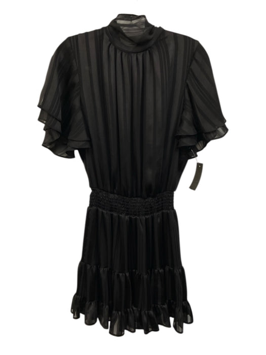 Misa Size M Black Tie Neck Stripe Mini Short Sleeve Dress Black / M