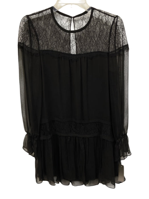 Ramy Brook Size S Black Silk Lace Keyhole Back Long Sleeve Mini Dress Black / S